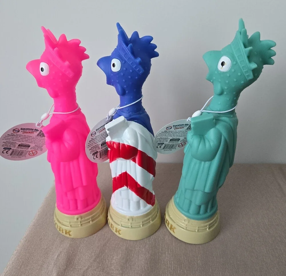 Dog Toy Bundle -Squeeze Me Statue of Liberty Chicken Toy - Pink, Blue & Teal